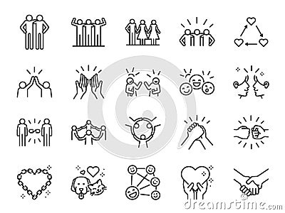 Friendship line icon set. Included icons as friend, relationship,Â buddy, greeting, love, care and more. Vector Illustration